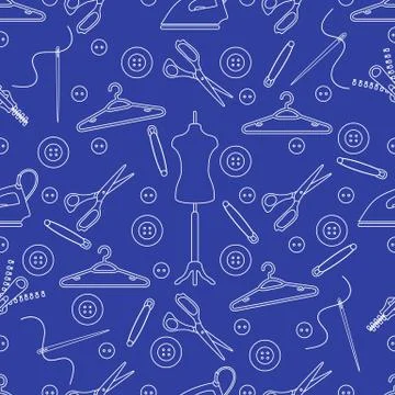 Pattern with tools and accessories for sewing. Stock Illustration