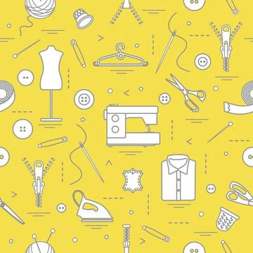 Pattern with tools and accessories for sewing. Illustrazione stock