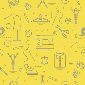 Pattern with tools and accessories for sewing. Stock Illustration