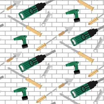 Pattern tools construction on brick wall Stock Illustration