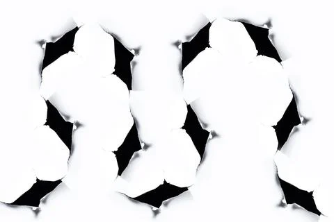 Pattern of torn black hole in the sheet of white paper. Stock Photos