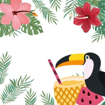 Pattern of toucan and summer flower Stock Illustration
