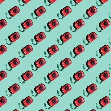 A pattern from a toy camera on a turquoise background. Top view Stock Illustration