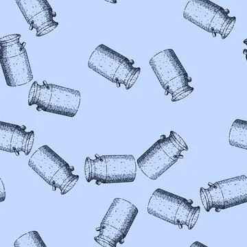 Pattern Traditional milk can hand drawing for farm dairy products Stock Illustration