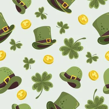 Pattern with traditional st patrick elements different leprechaun hats Illustrazione stock