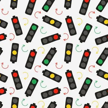 Pattern traffic light, arrows. Green, yellow and red light. Road. Stop, go and Stock Illustration