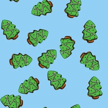 Pattern tree gingerbread sketch hand drawn Stock Illustration