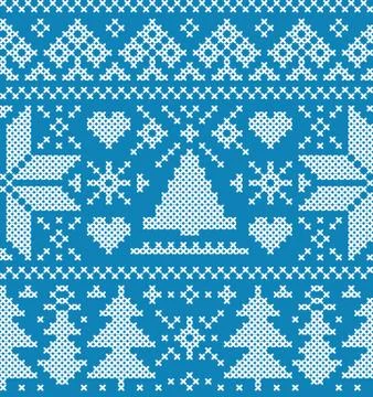 Pattern with trees and snowflakes Stock Illustration
