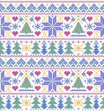 Pattern with trees and snowflakes Stock Illustration