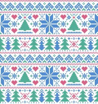 Pattern with trees and snowflakes Stock Illustration