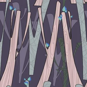 Pattern with trees and texture in pastel colors and violet background Illustrazione stock
