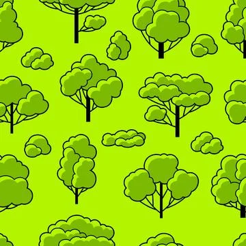 Pattern with trees. Spring or summer stylized plants. Stock Illustration