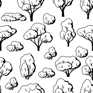 Pattern with trees. Spring or summer stylized plants. Illustrazione stock