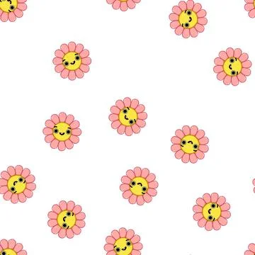 Pattern trendy flower character cartoon vector 스톡 일러스트