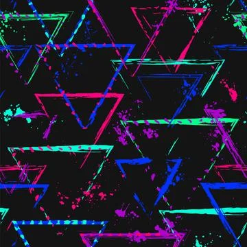 Pattern with triangles, paint strokes, splatter Stock Illustration