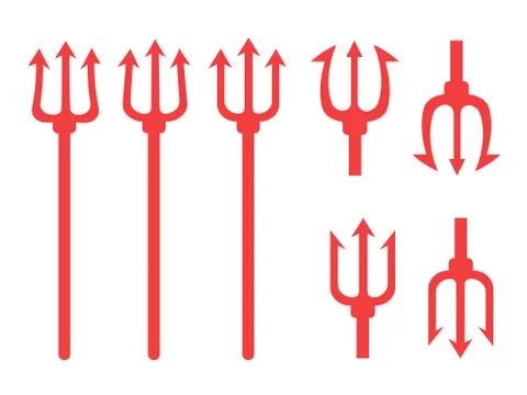 Pattern with a trident. Trident devil flat. Neptune red trident Stock Illustration