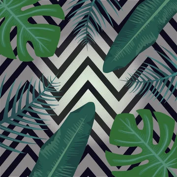 Pattern tropic chevron texture summer spring background exotic leaf leaves イラスト素材