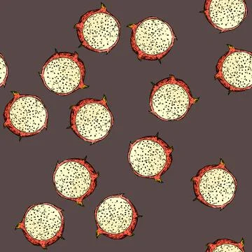 Pattern tropical dragon fruit sketch hand drawn Stock Illustration