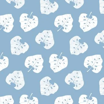 Pattern with tropical leaves on blue background. Illustrazione stock