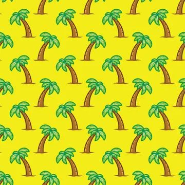 Pattern tropical palm tree on yellow background. Exotic palm tree seamless Stock Illustration