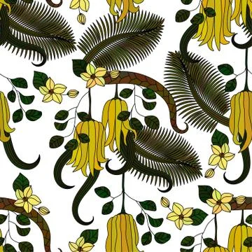 Pattern with tropical plants, flowers and citron Stock-Illustration