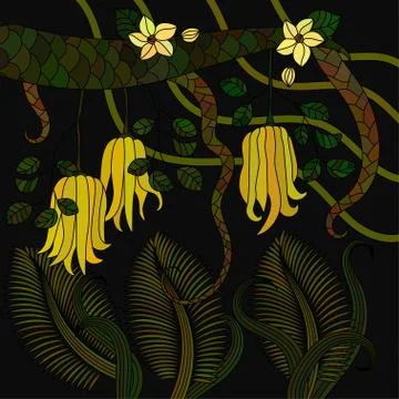 Pattern with tropical plants, flowers and citron Illustrazione stock