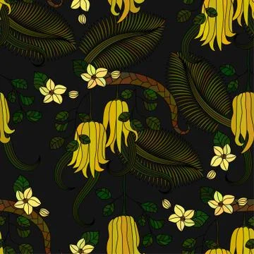 Pattern with tropical plants, flowers and citron Stock Illustration