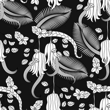 Pattern with tropical plants, flowers and citron Illustrazione stock