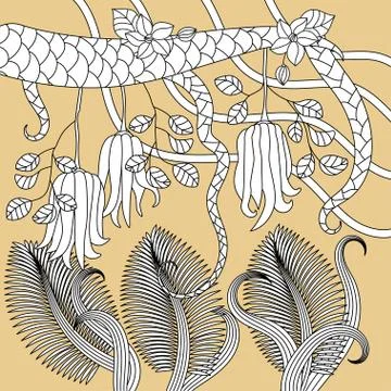 Pattern with tropical plants, flowers and citron Stock Illustration