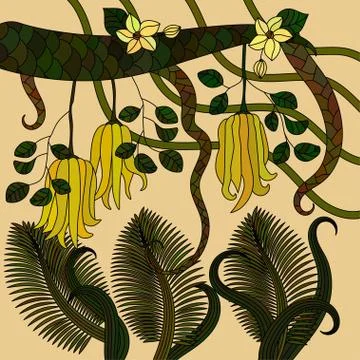 Pattern with tropical plants, flowers and citron Stock Illustration