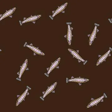 Pattern trout fish sketch hand drawn Stock Illustration