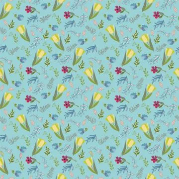 Pattern with tulips and wild flowers Stock Illustration