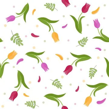 Pattern of tulips on a white background, color vector illustration Stock Illustration