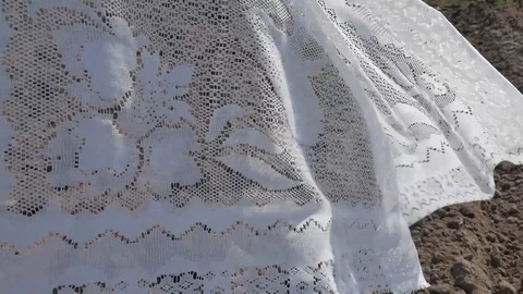 Pattern tulle in the wind on the background of arable land 7. Loop Stock Footage 129460810