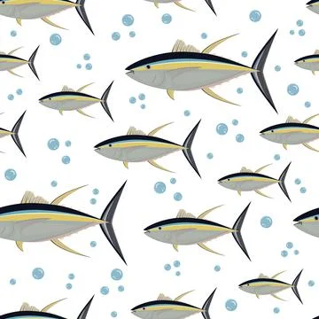 Pattern with tuna fish, color vector illustration Stock Illustration