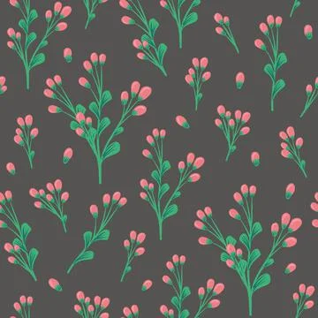 Pattern with twigs and berries, on a dark background Stock Illustration