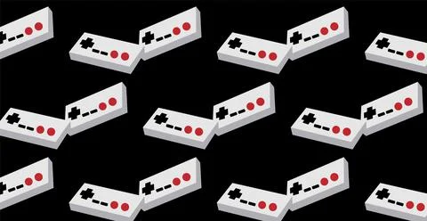 A pattern of two black and white and black old retro vintage hipster joystick イラスト素材