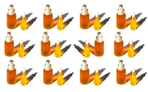 Pattern of two perfume cosmetic oil glass bottles isolated over white background Stock Illustration