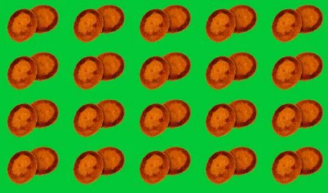 Pattern with two round Burger patties on a green background. Stock Photos