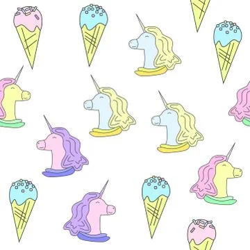 Pattern with unicorn and ice-cream. Magic horse on the white background Stock Illustration