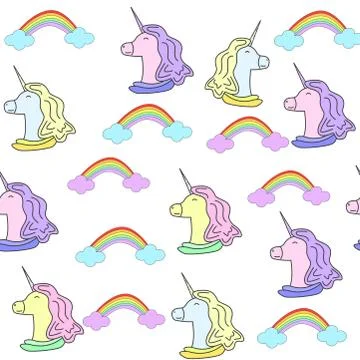 Pattern with unicorn and rainbow. Magic horse on the white background Stock Illustration