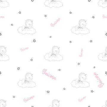 Pattern with unicorn and stars Illustrazione stock