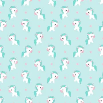 Pattern with unicorn on blue Stock Illustration