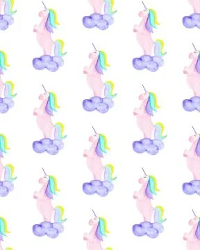 Pattern with unicorn, clound. Magic horse on the white background Stock Illustration