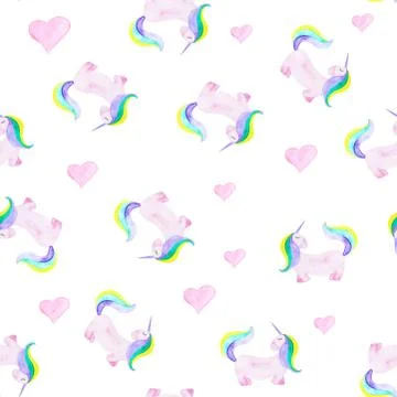 Pattern with unicorn, heart. Magic horse on the white background Stock Illustration