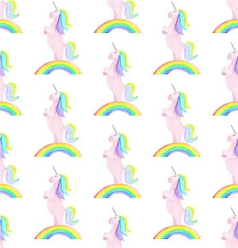 Pattern with unicorn, rainbow. Magic horse on the white background Stock Illustration