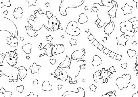 Pattern with unicorns. Happy birthday party background. Illustrazione stock