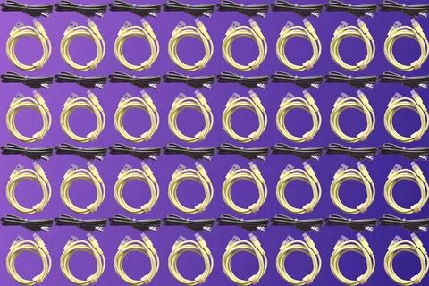Pattern with usb cables on purple gradient Stock Illustration