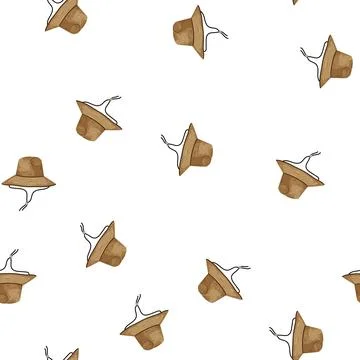 Pattern vacation straw hat cartoon vector Stockillustratie