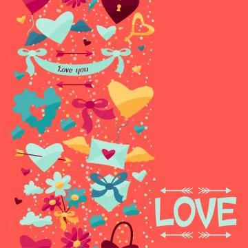 Pattern with Valentine's and Wedding icons. Stock Illustration